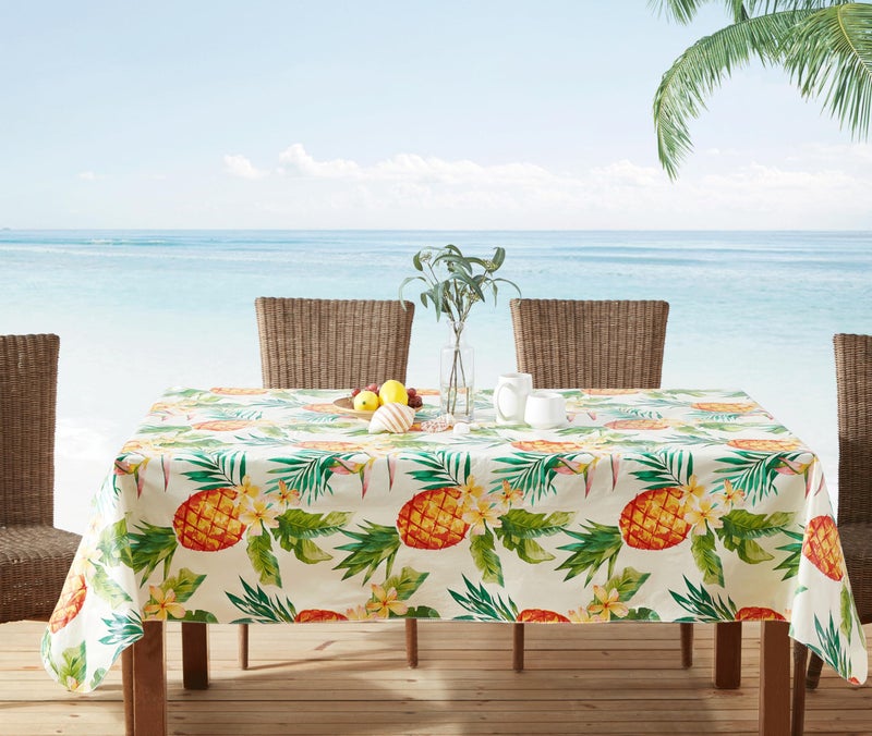 Newbridge Square Vinyl Flannel Backed Tablecloth, 52 x 52 Inch, Hawaii Tropical, Indoor/Outdoor Waterproof Table Party Table Cover, Palms and Pineapples - Image 3